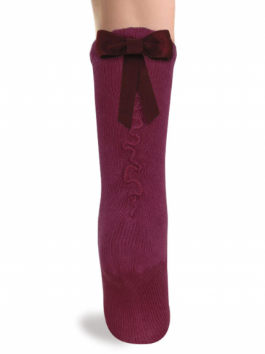 Calcetines altos con costura trasera y lazo largo Granate Maroon