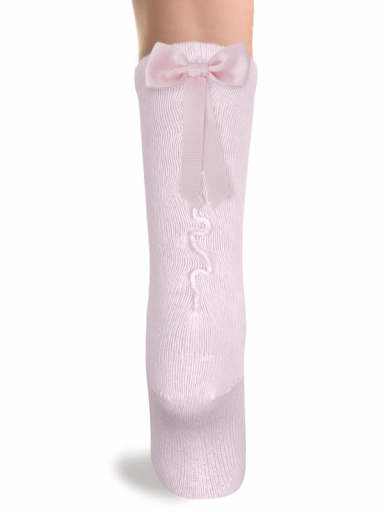 Calcetines altos con costura trasera y lazo largo Rosa Pink