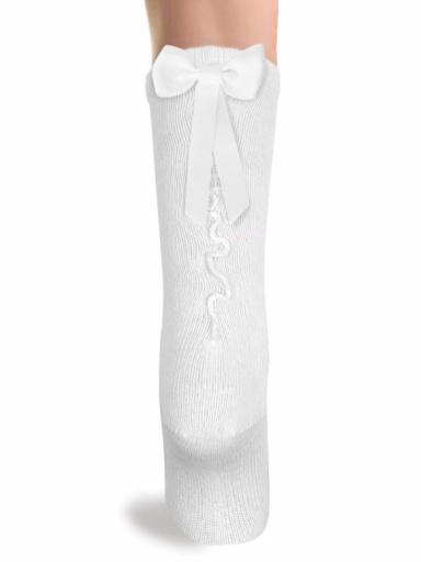 Calcetines altos con costura trasera y lazo largo Blanco White