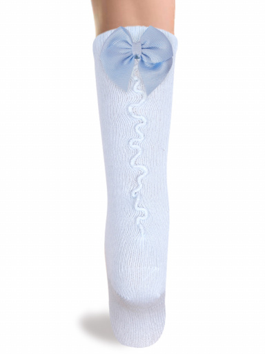 Calcetines altos con costura trasera y lazo pequeño Azul Bebe Babyblue