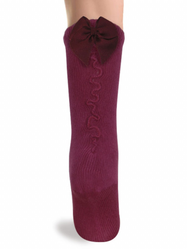 Calcetines altos con costura trasera y lazo pequeño Granate Maroon