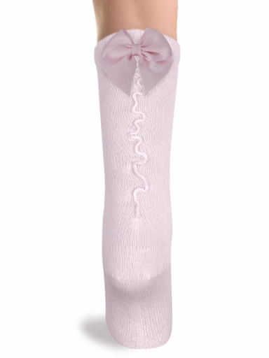 Calcetines altos con costura trasera y lazo pequeño Rosa Pink