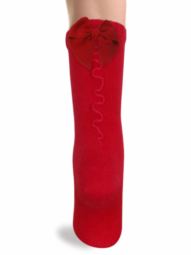 Calcetines altos con costura trasera y lazo pequeño Rojo Red