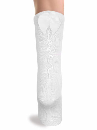 Calcetines altos con costura trasera y lazo pequeño Blanco White