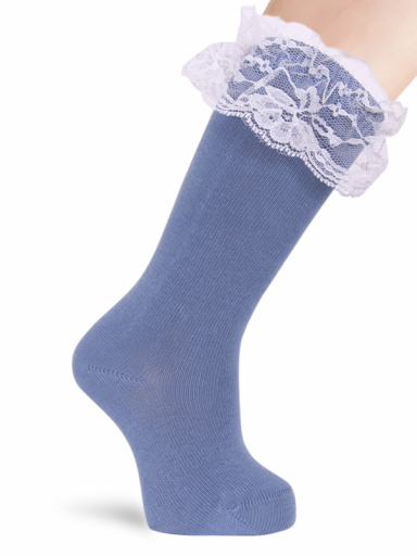 Calcetines altos con puntilla blanca Azul Francia Bluefrance