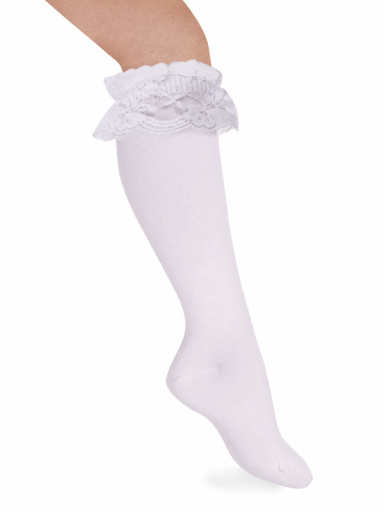 Calcetines altos con puntilla blanca Blanco White