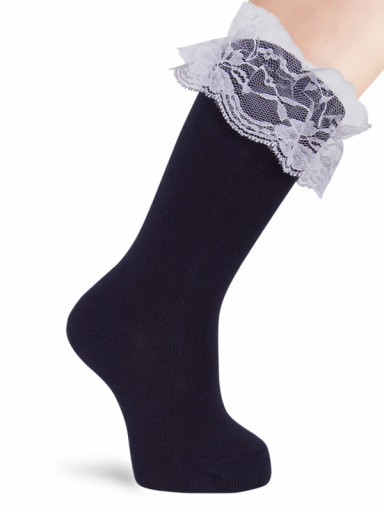 Calcetines altos con puntilla blanca Marino Navyblue