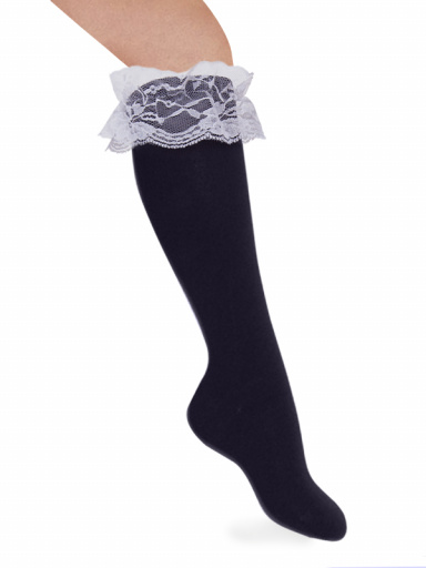 Calcetines altos con puntilla blanca Marino Navyblue