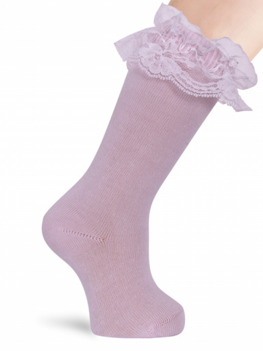 Calcetines altos con puntilla blanca Rosa Pink