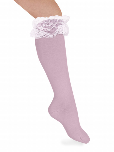 Calcetines altos con puntilla blanca Rosa Pink