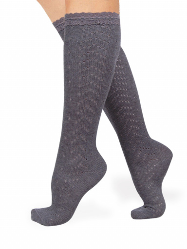 Calcetines Altos con puntilla mujer Gris Grey