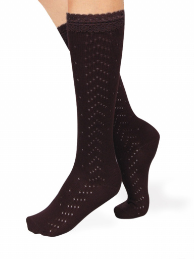 Calcetines Altos con puntilla mujer Marrón Brown