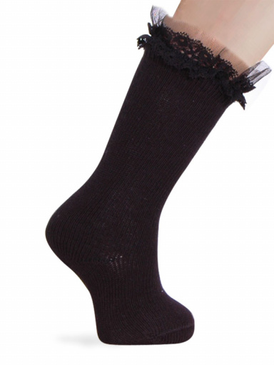 Calcetines altos con puntilla y tul Negro Black