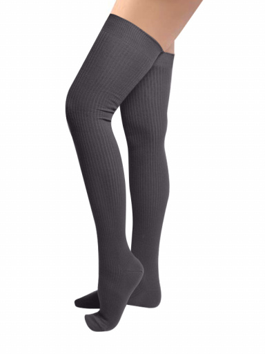 Calcetines altos hasta la rodilla canalé mujer Gris Grey