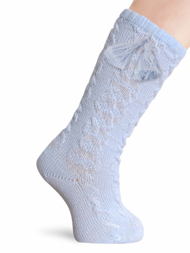 Calcetines altos labrados con borlas Azul Bebe Babyblue