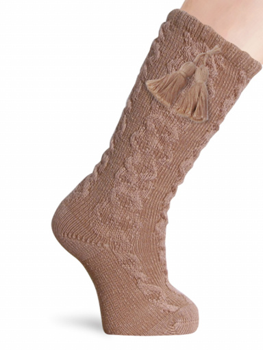 Calcetines altos labrados con borlas Camel