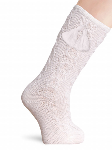 Calcetines altos labrados con borlas Crudo Crude
