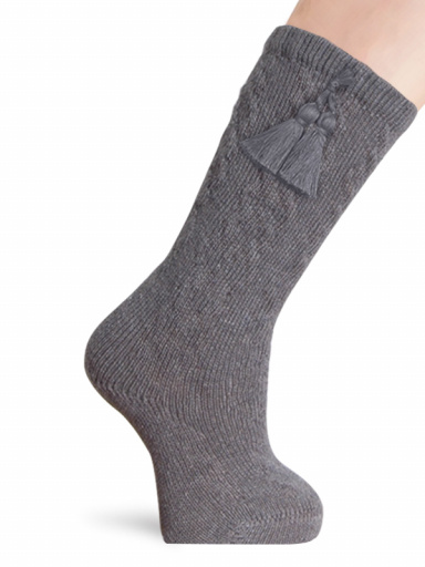 Calcetines altos labrados con borlas Gris Grey