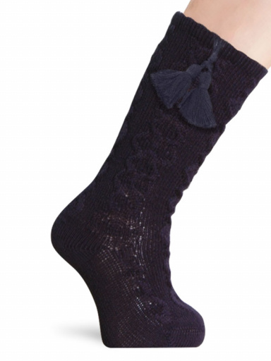 Calcetines altos labrados con borlas Marino Navyblue