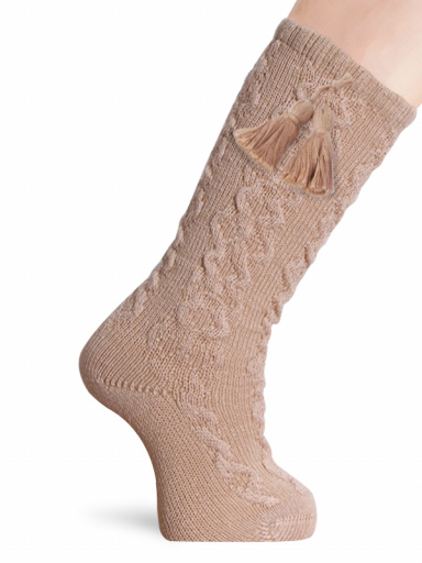 Calcetines altos labrados con borlas Haya Peanut