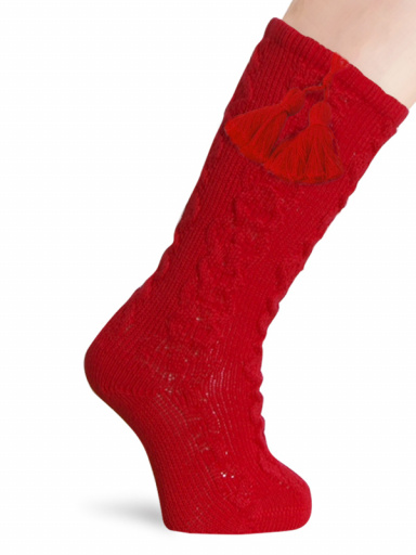 Calcetines altos labrados con borlas Rojo Red