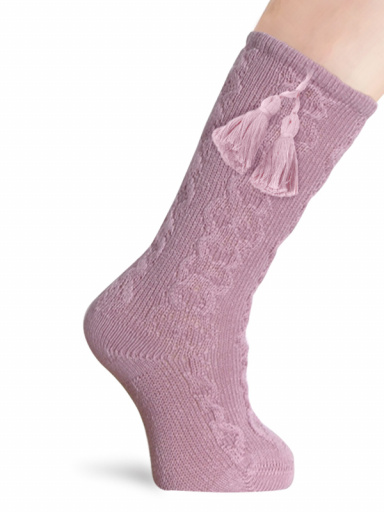 Calcetines altos labrados con borlas Rosa Palo Rosewood