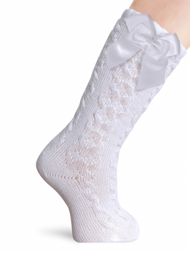 Calcetines altos labrados con lazo de raso doble Blanco White