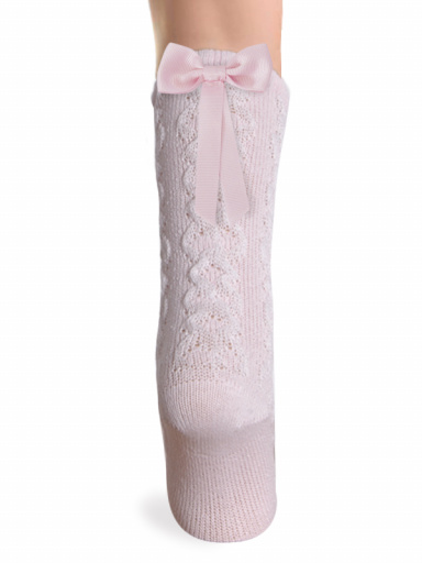 Calcetines altos labrados con lazo trasero Rosa Pink
