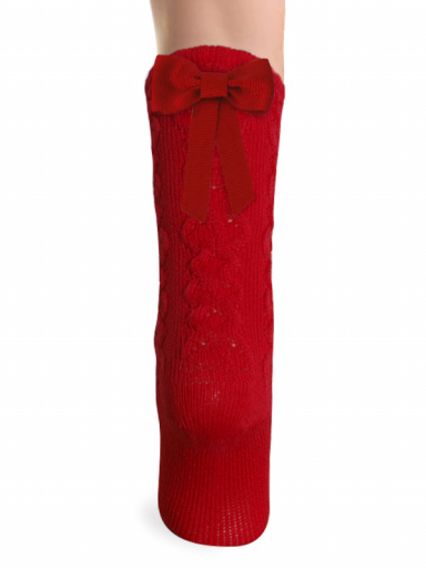Calcetines altos labrados con lazo trasero Rojo Red