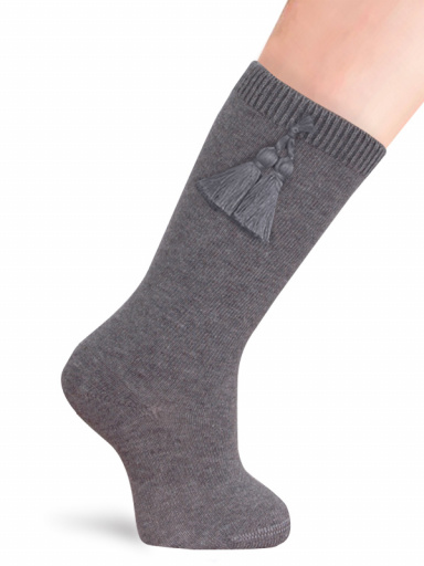 Calcetines altos lisos con borlas Gris Grey