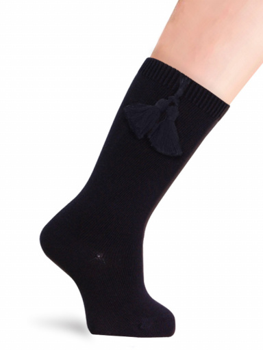 Calcetines altos lisos con borlas Marino Navyblue