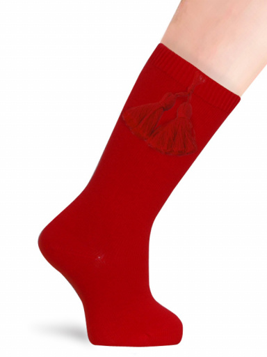 Calcetines altos lisos con borlas Rojo Red