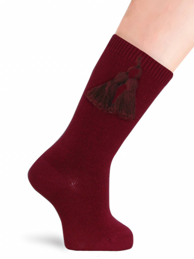 Calcetines altos lisos con borlas Granate Maroon