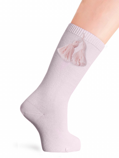 Calcetines altos lisos con borlas Rosa Pink