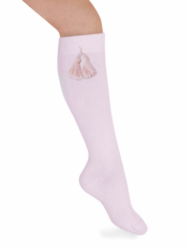 Calcetines altos lisos con borlas Rosa Pink