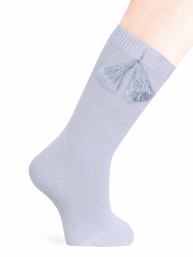 Calcetines altos lisos con borlas Azul Bebe Babyblue