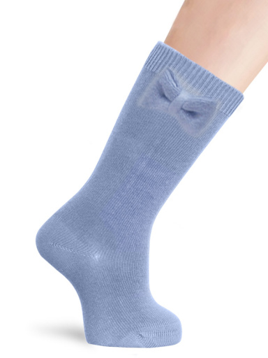 Calcetines Altos Lisos con lazo de algodón Azul Suave Softblue
