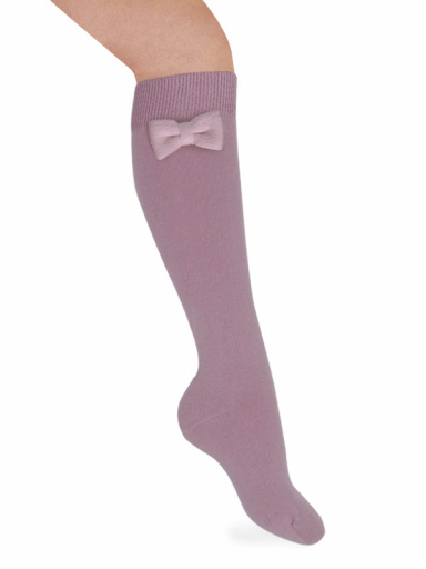 Calcetines Altos Lisos con lazo de algodón Rosa Pastel Pinkpie