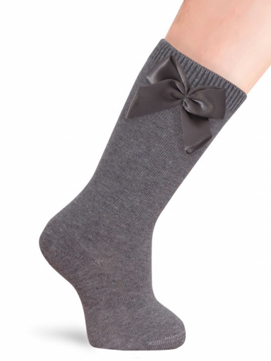 Calcetines altos lisos con lazo de raso con volumen Gris Grey