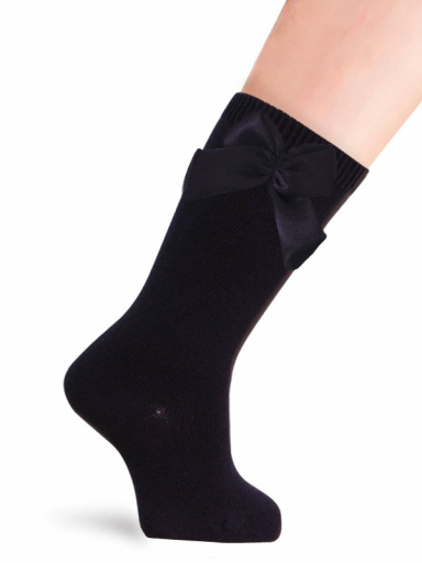 Calcetines altos lisos con lazo de raso con volumen Marino Navyblue