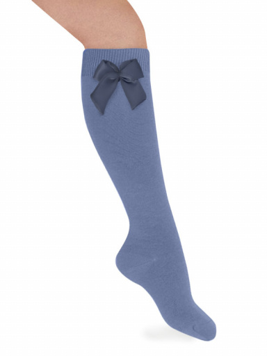 Calcetines altos lisos con lazo de raso con volumen Azul Francia Bluefrance