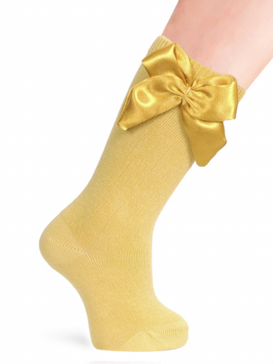 Calcetines altos lisos con lazo de raso con volumen Mostaza Mustard