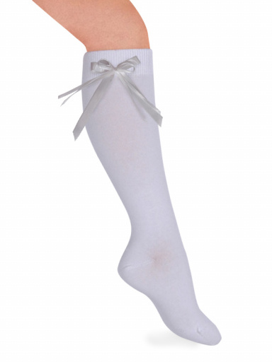 Calcetines altos lisos con lazo de raso fino Blanco White