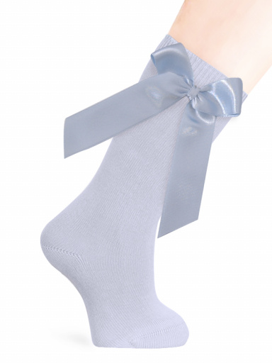 Calcetines altos lisos con lazo de raso largo Azul Bebe Babyblue
