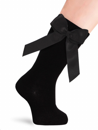 Calcetines altos lisos con lazo de raso largo Negro Black