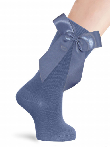 Calcetines altos lisos con lazo de raso largo Azul Francia Bluefrance