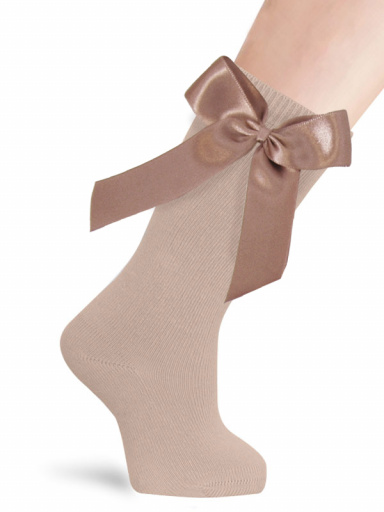 Calcetines altos lisos con lazo de raso largo Camel