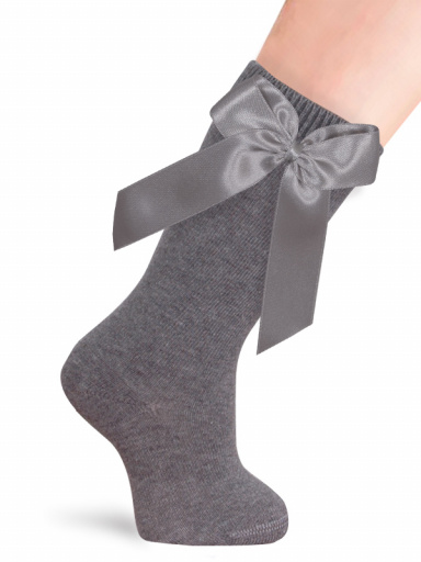 Calcetines altos lisos con lazo de raso largo Gris Grey