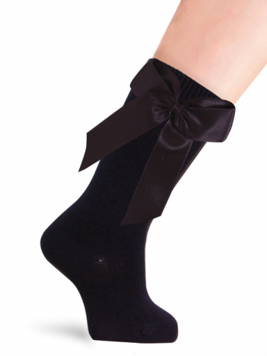 Calcetines altos lisos con lazo de raso largo Marino Navyblue