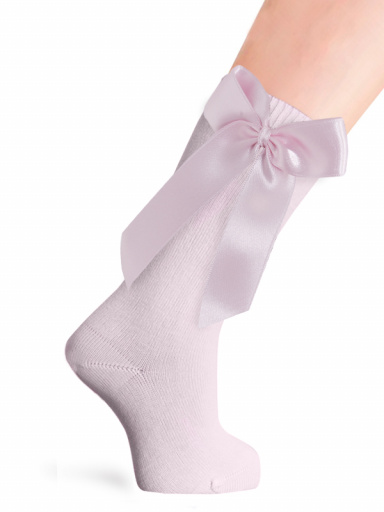 Calcetines altos lisos con lazo de raso largo Rosa Pink